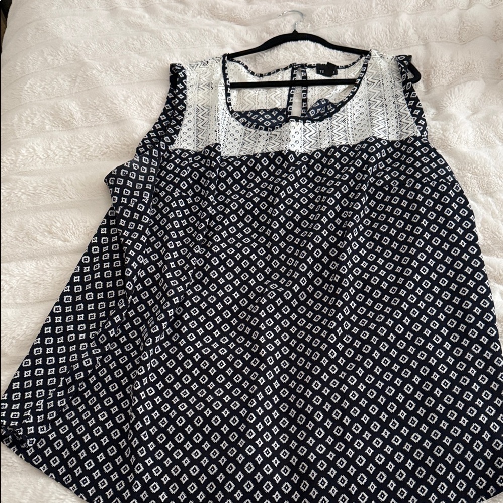 Torrid Navy and White Geometric Blouse